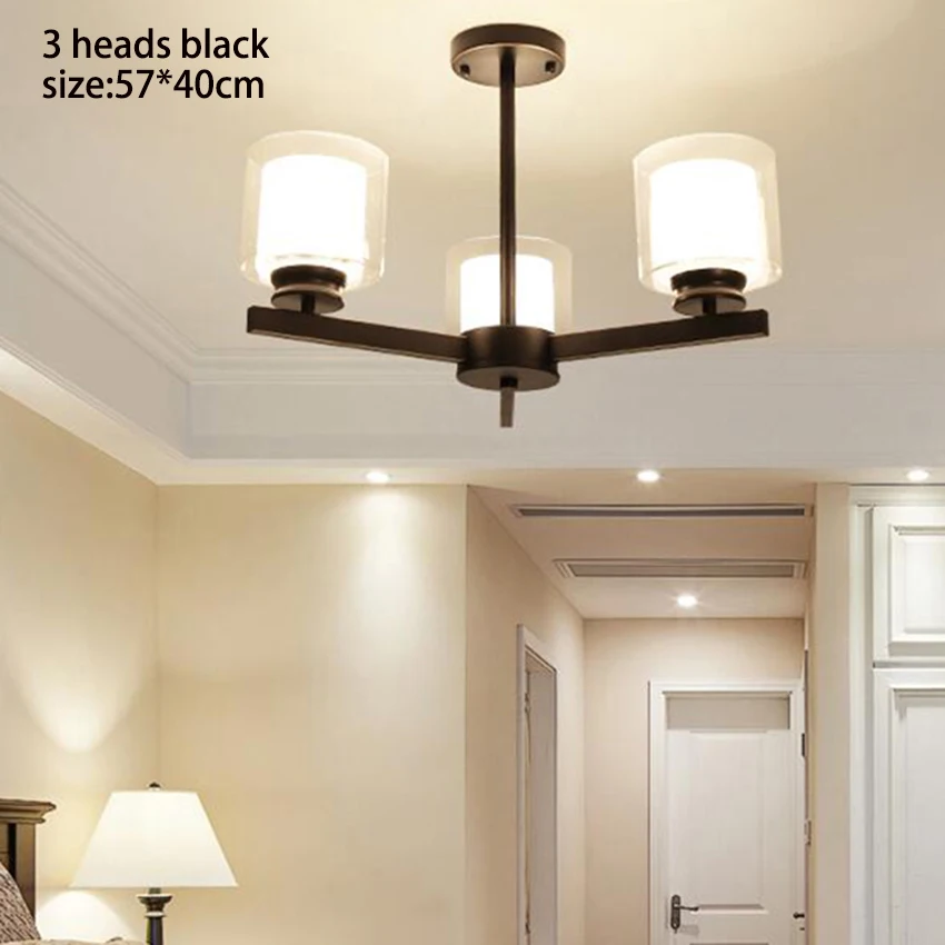 3 heads black Постмодерн, роскошная люстра, лампа, черное серебро, золото, кованое железо, стеклянная люстра для столовой, гостиной, спальни, подвесные светильники - Цвет абажура: 3 heads black
