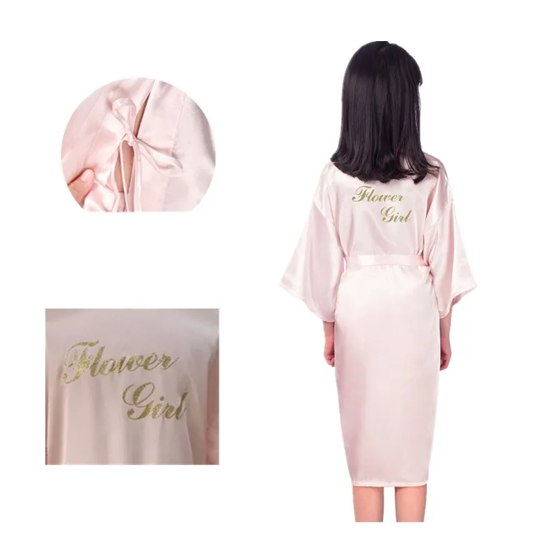 Wholesale Flower girl Letter Gold Glitter Robes Kids Girls Silky Satin BathRobes for Wedding Bridal Party Children B155 | Детская одежда