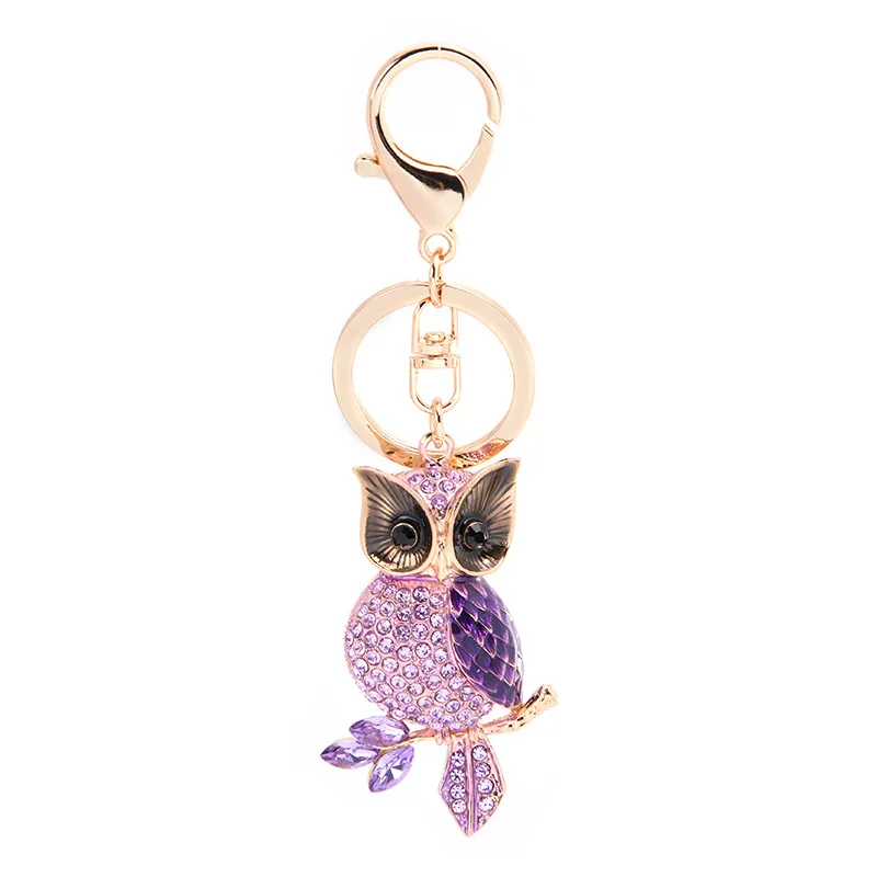 New Cute Crystal Colorful Animal Owl Metal Keychain Car Bag Charm  Accessories For Women Couples Keyring