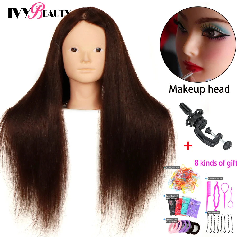 Mannequin Head 100% Real Hair Training Head Hairdresser Cosmetology Manikin Doll Head Mannequin Head with Human Hair for Braiding Practice Hairstyle