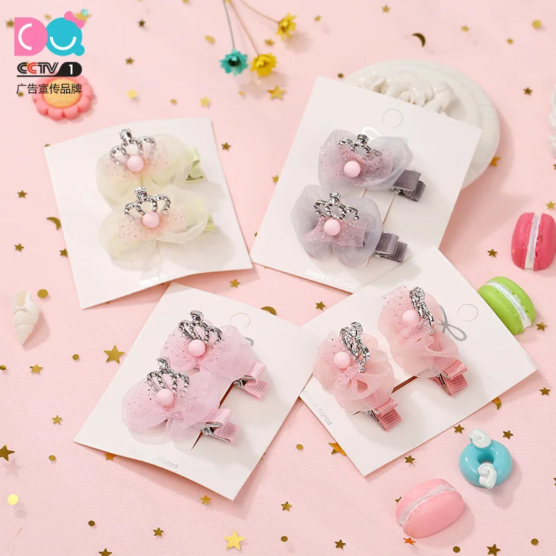 Южная Корея стиль детская заколка-бабочка набор принцесса Корона украшение для волос милая девочка ткань заколки