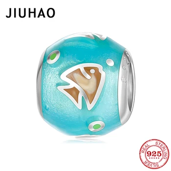 

Fashion Blue Enamel Charms 925 Sterling Silver Tropical Fish Round Beads fit Original JIUHAO Charms Bracelets Women DIY Jewelry