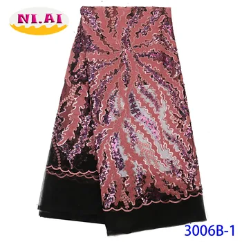 

Latest African Laces 2019 Nigerian Velvet Lace Fabrics Hot Sale Sequins Lace Fabric Peach French Laces For Clothes NA3006B-1