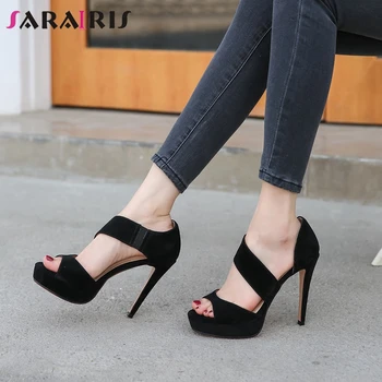 

SARAIRIS Summer Party High Heels Sandals New Sexy slip-on Platform Sandals Women Good Quality Natural Suede Shoes Woman