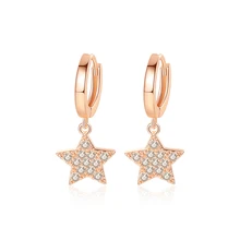 Модные маленькие серьги-кольца из Кубического циркония в форме звезды для пирсинга, CZ серьги-кольца для женщин, женский розовый круг цвет золотой серьги-кольца