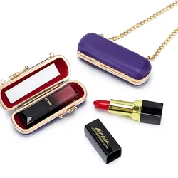 2021 New Sheep Skin Mimi Single Listicks Holder Crossbody Chain Bag Acrylic Mirror Inside Simple Practical Handy Cosmestic Case