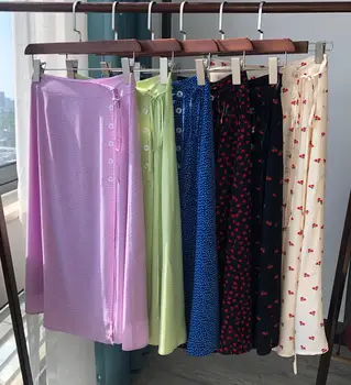 

Women's Wrap Skirt Print Elegant One-piece Style Side Split Waist Lace-up Midi Skirts with Buttons 6 Colors