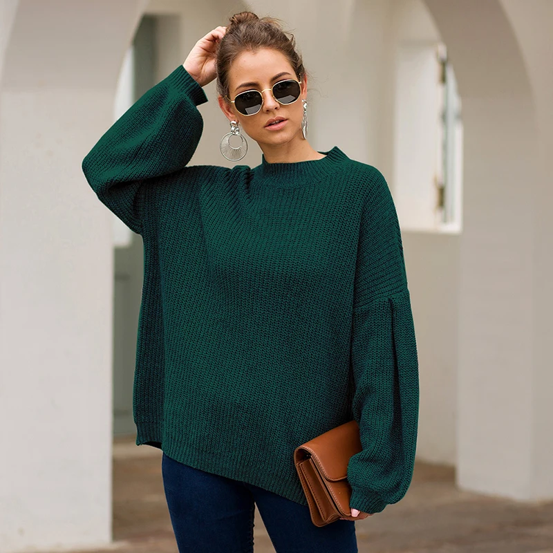TWOTWINSTYLE, Однотонный женский свитер большого размера, пуловер с круглым вырезом и рукавами-фонариками, Осенние вязаные свитера, женские модные новинки года