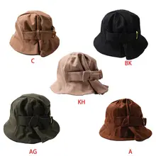 Женская Осенняя плиссированная Кепка-ведро с большим поясом и металлической пряжкой, рыбацкая шляпа с узлом