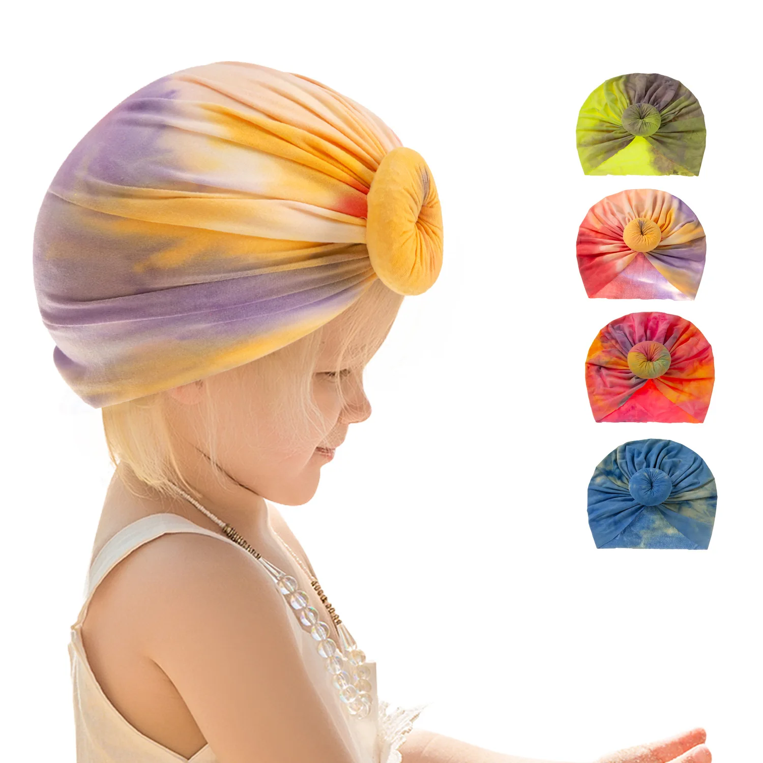 

2021 New Baby Hats Tie Dyed Doughnut Baby Hat Cross Border Knot Elastic Baby Indian Hat Beanie Caps