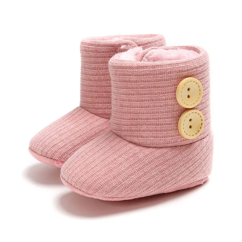 Пинетки для новорожденных, зимняя обувь для маленьких девочек, зимние теплые меховые сапоги средней длины без шнуровки на меху, 0-18 месяцев