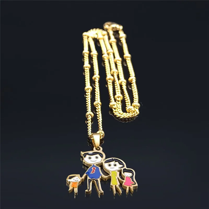 Edelstahl Emaille Familie Papa Mutter Sohn Tochter Charme Halsketten Frauen Kind Gold Farbe Schmuck Kragen Weihnachts geschenk n8904s01 – Detail 7