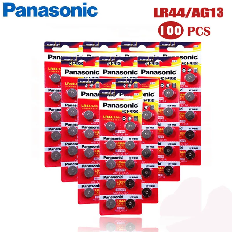 100 шт. PANASONIC A76 оригинальный 1 5 V 0% Hg кнопочная ячейка Батарея LR44 AG13 SR1154 357 LR 44 для