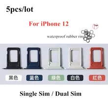 

5pcs Dual/Single SIM Card Tray Holder For iPhone 12 SIM Card Slot Reader Socket Adapter With Waterproof Rubber Ring Repair Part