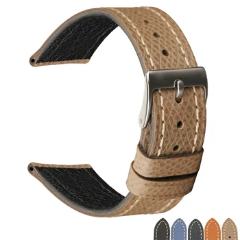 

PSTARY Ultra-thin style handmade retro epsom palm print leather strap, 18 19 20MM for antique watch leather strap