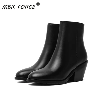 

MBR FORCE natural leather high quality women's boots round toe fashion leather boots autumn and winter retro style ankle boots
