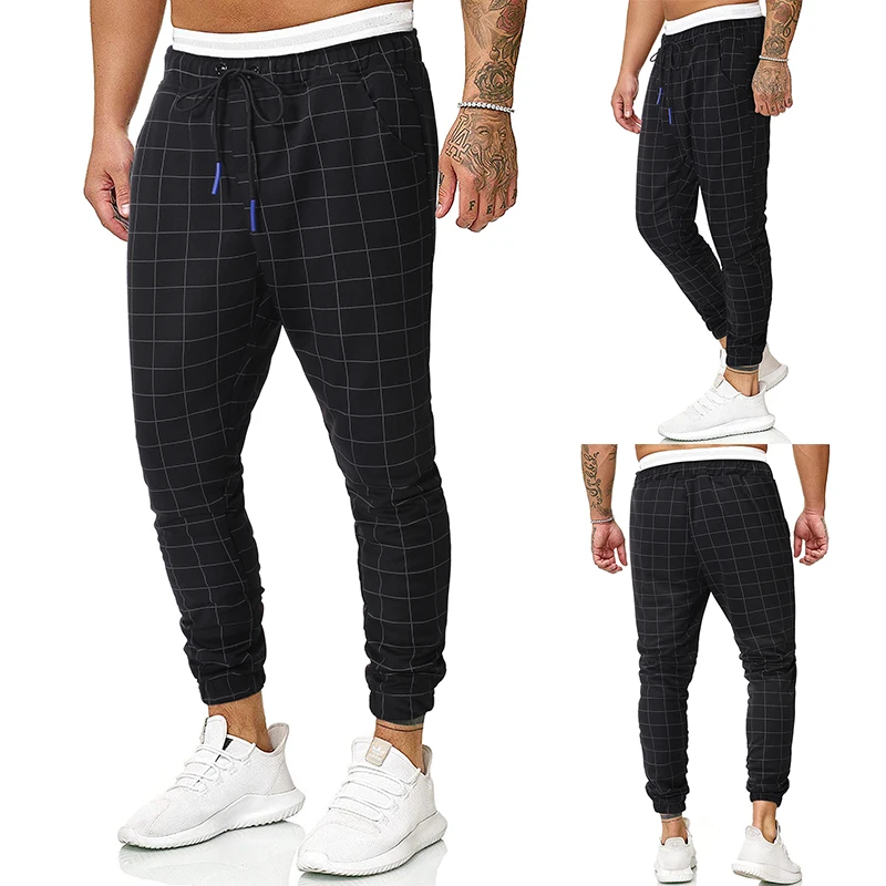 SHUJIN мужские уличные клетчатые брюки Мужчины Весна Осень Slim Fit Drawstring Спортивные Брюки с карманами спортивные брюки повседневные длинные брюки