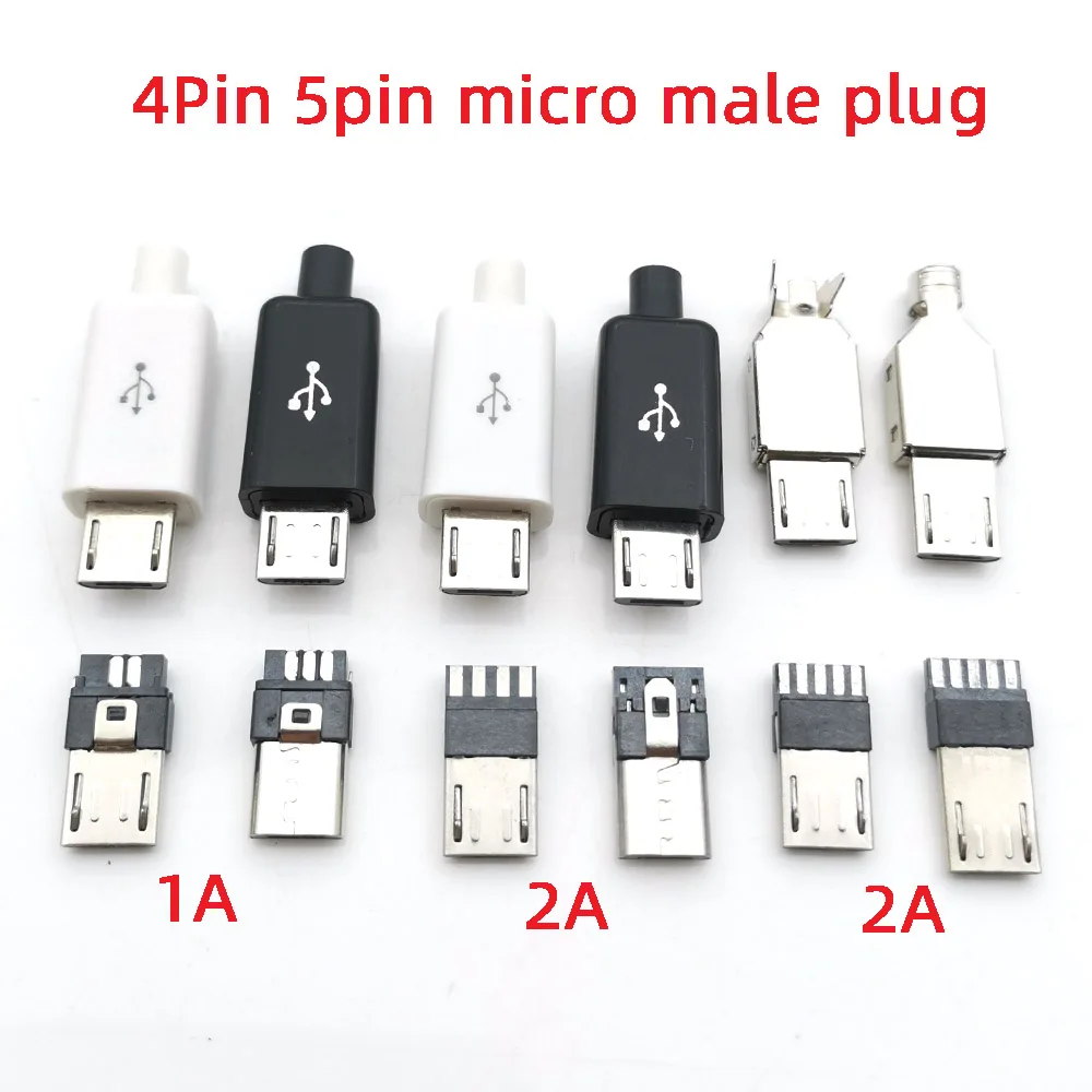 Davitu 5pcs Black+5pcs White Micro USB 5Pin Male Plug Connector Welding Data OTG Line Interface DIY Data Cable Accessories