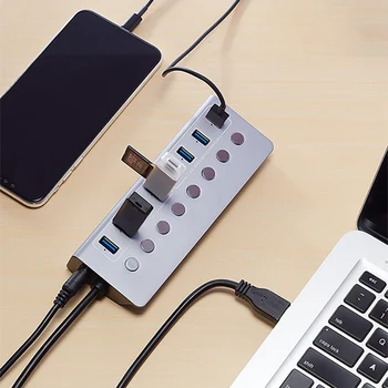 

USB 3.0 Hub with Independent Switch Power Supply Port Computer Multi-Interface One Drag Seven Expander
