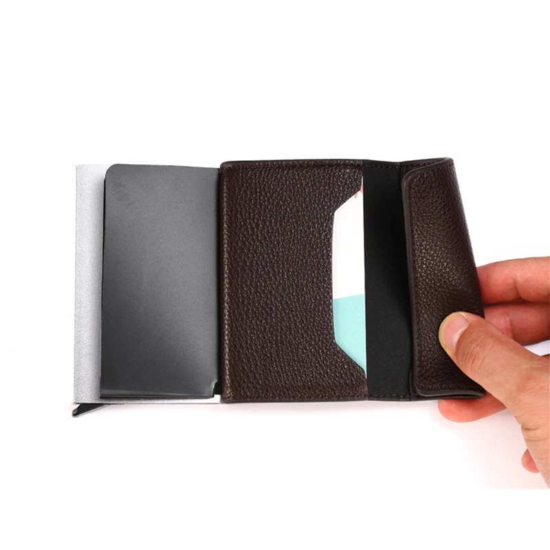BISI GORO RFID смарт кошелек личи мягкая кожа Алюминиевая Коробка Чехол для карт Защита