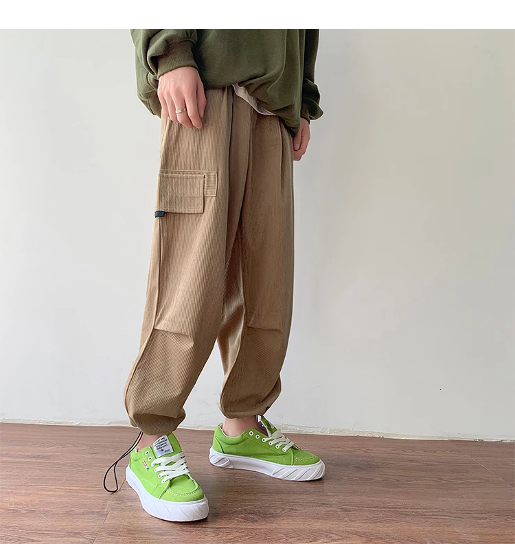 Осенние мужские утепленные брюки в стиле ретро вельвет; повседневные хлопковые брюки для отдыха; однотонные спортивные брюки в стиле хип-хоп