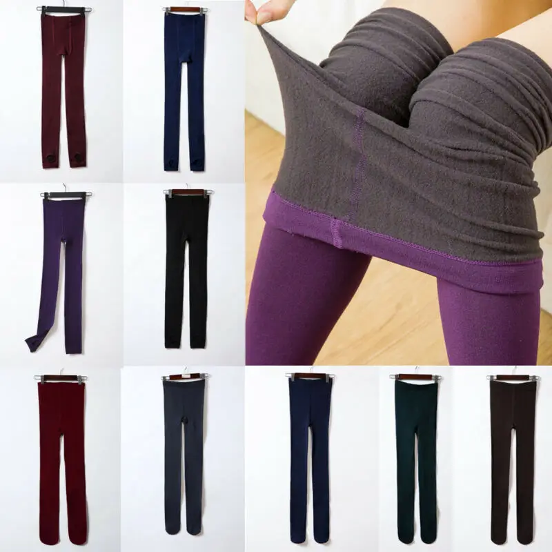 Length Stretch Thick Stockings Fleece Lined Thermal Cotton Pants Slim Leggings