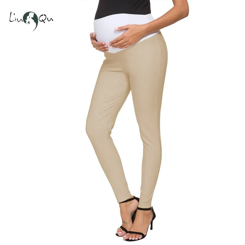 

Women's Comfortable Maternity Cotton Leggings Full Ankle Length Pregnancy Modern Skinny High Waisted for Work Career Pants