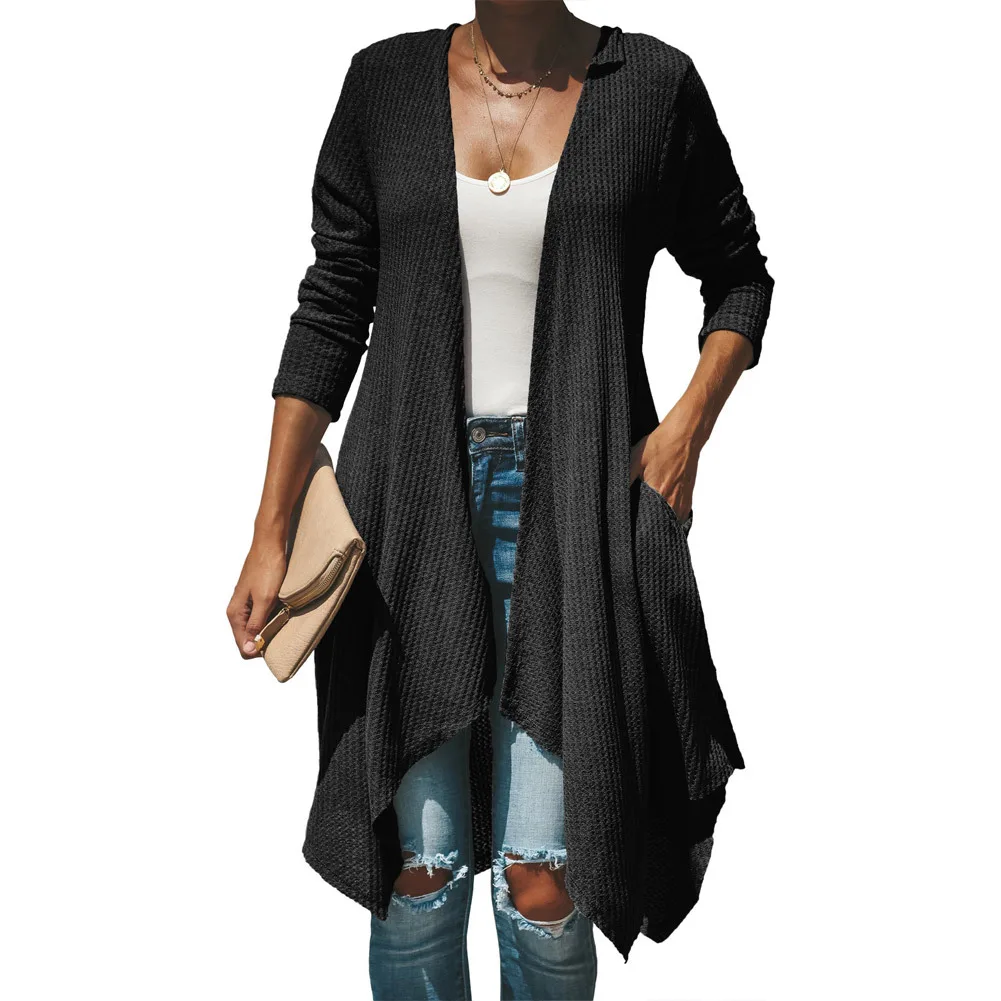  Handkerchief Hem Lightweight Cardigan Mid-long Knitted New Loose Long Sleeve Sweater Jacket for Wom