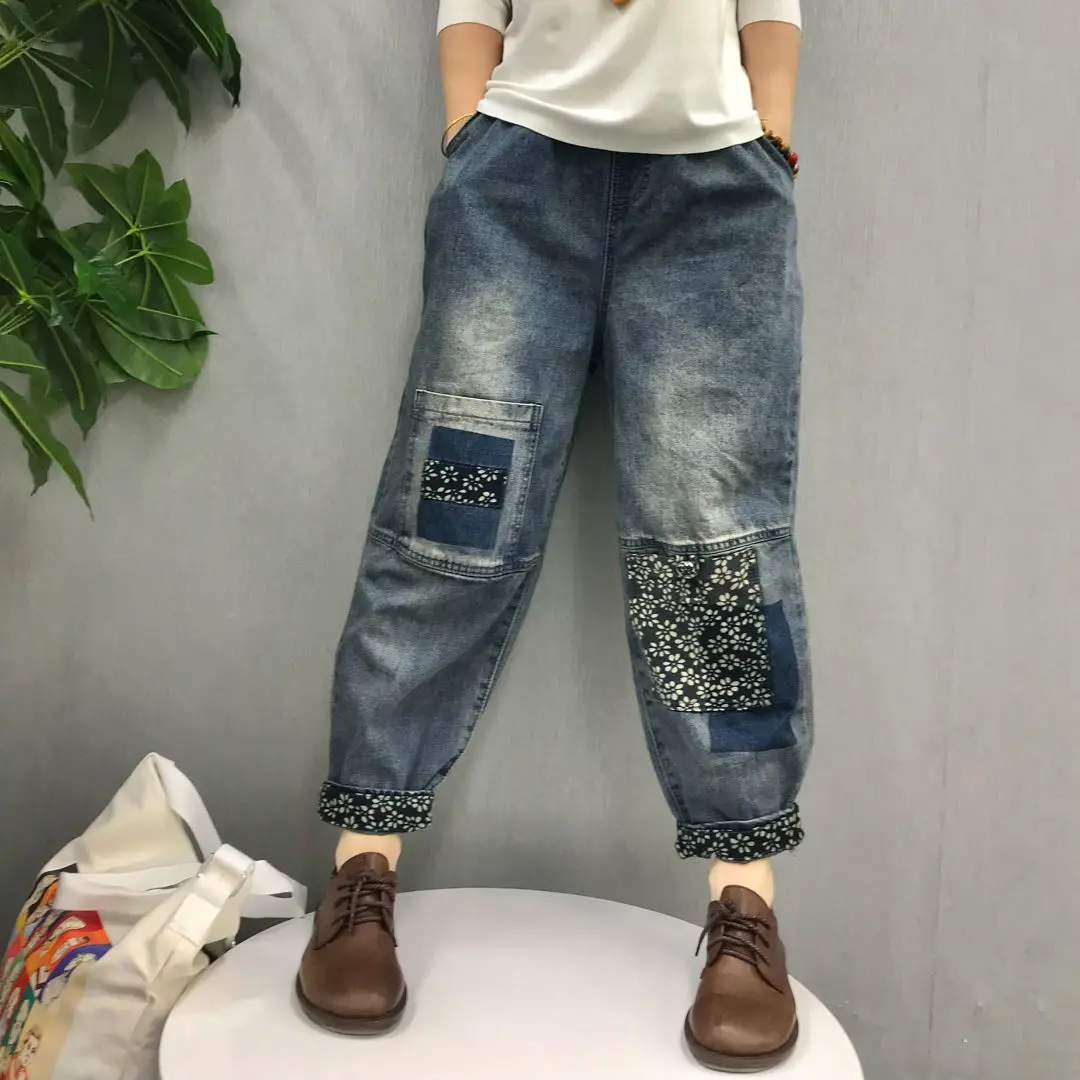 Pantalones vaqueros holgados e informales para mujer, Jeans con diseño de parches Vintage, de algodón, retales, Harem, primavera y otoño - AliExpress Ropa de mujer