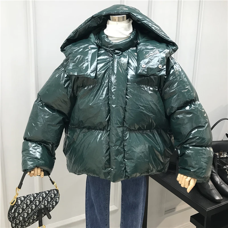 Glossy Women Winter Jacket Hooded Women Parkas Warm Cotton Jackets Waterproof Coat Down Parka For Women