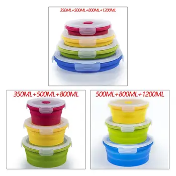 

3 Pcs/4 Pcs Foldable Silicon Bowl Food Preservation Box Different Sizes Jar Set Reusable Lunch Box with Lid for Camping