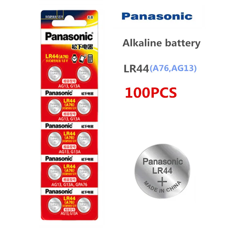 100 шт. Батарея для цифрового фотоаппарата Panasonic LR44 A76 AG13 G13A LR44 LR1154 357A SR44 1,5 V литиевые плоские батареи Миниатюрный элемент питания