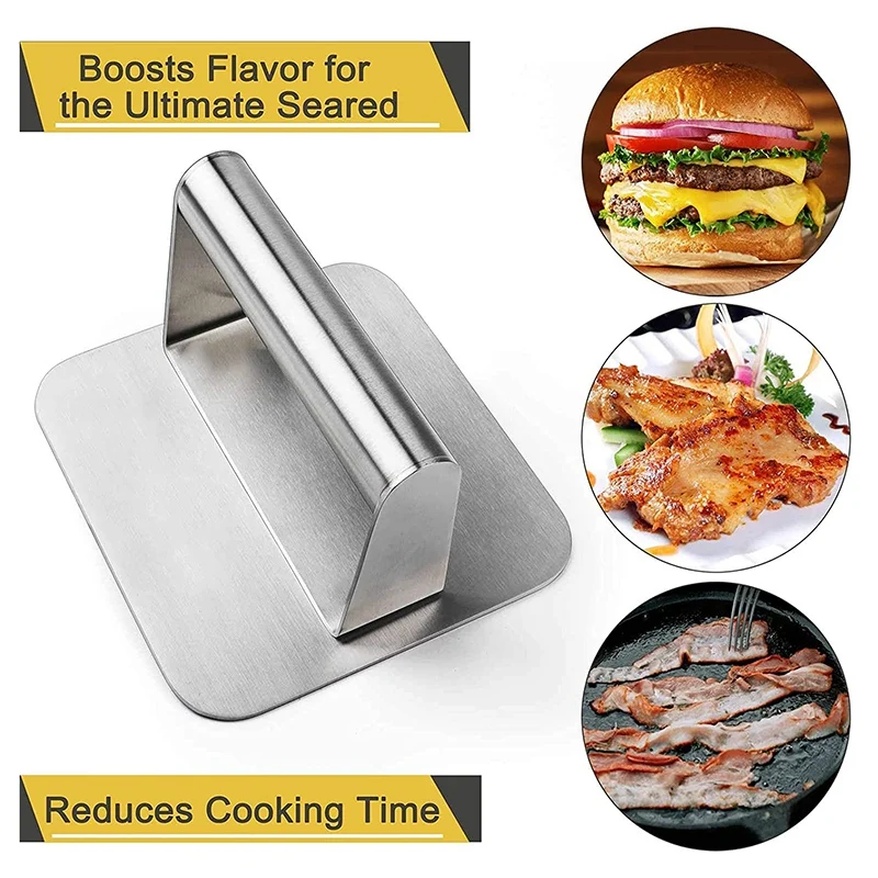 sinandcos Burger Smasher,5.5 inch Stainless Steel Smash Hamburger Press,Professional Grade Griddle Accessories Kit for Flat Top Grill,Dishwasher Safe Easy to Clean Than Cast Iron 