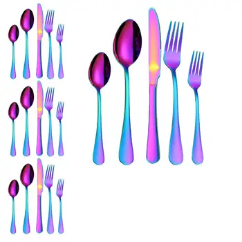 

20Pcs/set Stainless Steel Gold Dinnerware Set Black Dinner Knife Fork Spoon Cutlery Set Kitchen Tableware Dinner Set Cubiertos
