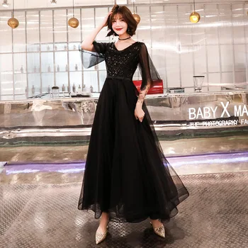 

Black Sequin Mesh Dress 2020 Women Spring Summer Sexy Elegant Maxi Dress Party Night Vintage Ball Gown Fashion Vestidos