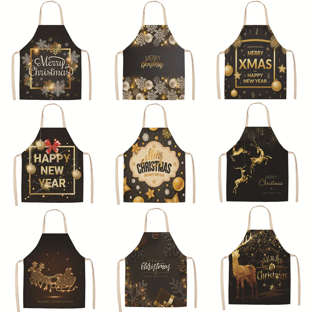 

High Quality Christmas Apron Fabric linen printed bodice overalls apron Home Cooking Baking Bibs Cleaning Tools