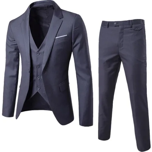 new plus size 6XL mens suits wedding groom good quality casual men Business Formal dress suits 3 peiece(jacket+pant+vest - Цвет: 3 piece dark gray