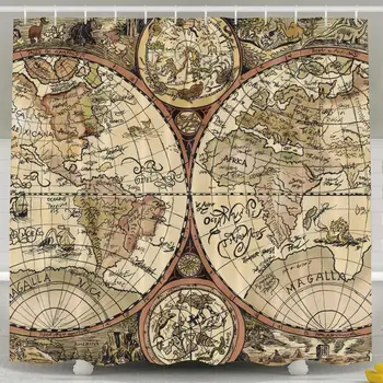 

Image Old World Map Shower Curtain,Wonderful and Creative Design Curtain Bathroom Decor Bath Curtain Bathroom,Waterproof