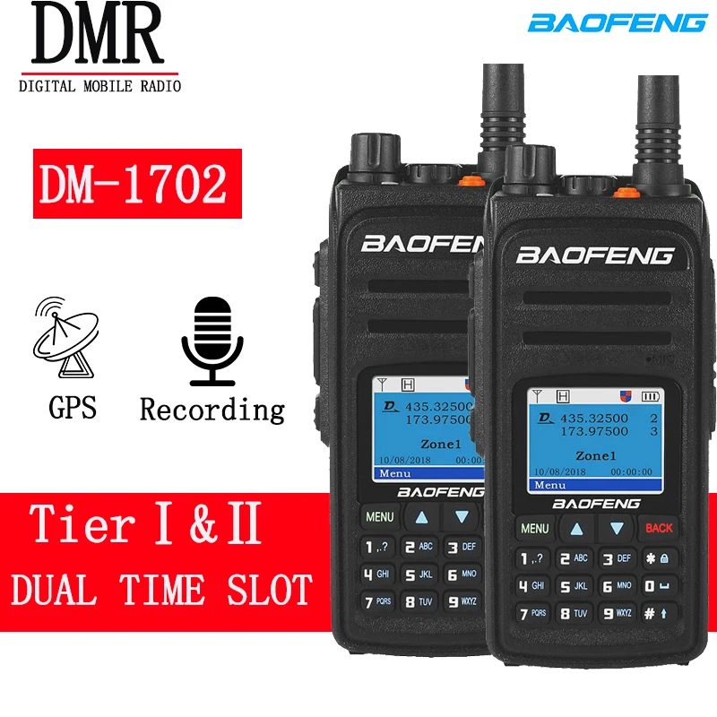 

2PCS Baofeng DM1702 GPS Walkie Talkie Digital/Analog Dual Time Slot Two Way Radio Dual Band DMR CB Ham Radio FM Transceiver 1702