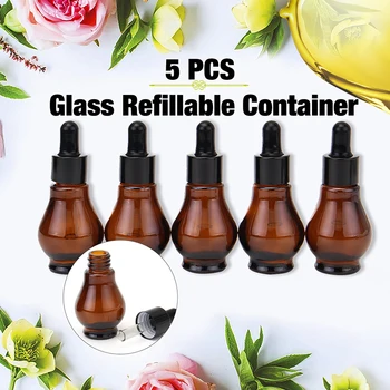 

5Pcs 10-100ml Amber Water Droplets Shape Empty Glass Bottle For Essential Oil Perfume Dropper Bottle Travel Portable Essentials