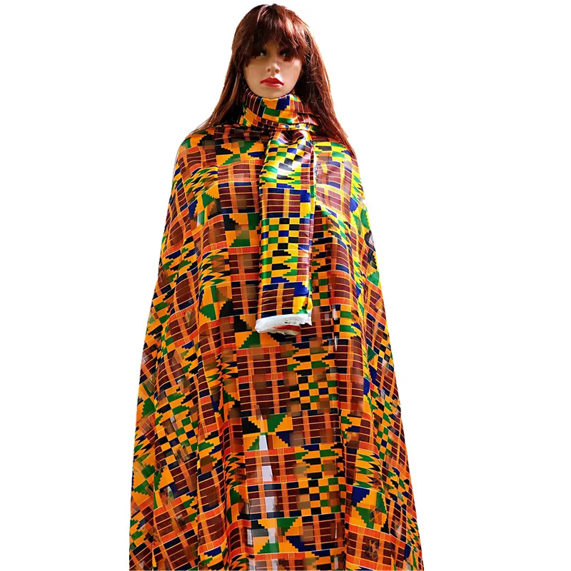 Дизайн kente Африканский Воск цифровой печати шелк смесь органзы ткань атлас Ткань с блузкой для платья