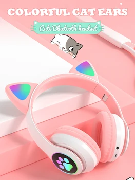 Auriculares RGB Oreja de Gato Bluetooth 5,0 con cancelación de ruido para niños y adultos, auricular de mujer con soporte para tarjeta TF, micrófono, pulsera de regalo