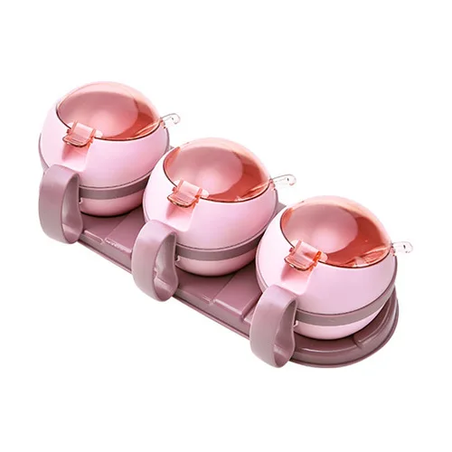 Пластиковая приправа коробка с крышкой для Хо использовать держать использовать три части кухонный резервуар для соли приправа контейнер для специй - Цвет: pink
