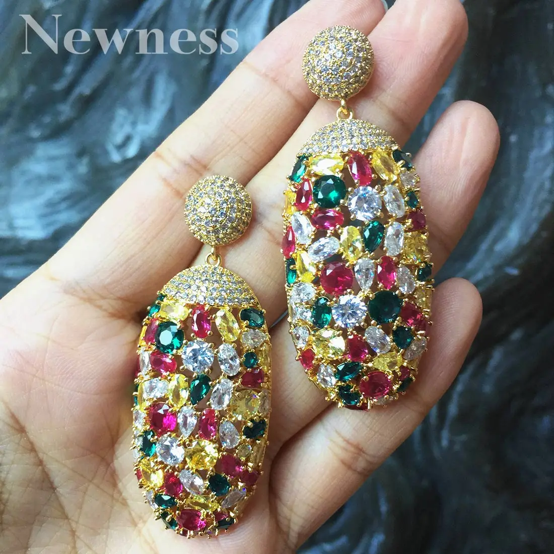 Newness Elegant Multi-color Flower Cubic Zircon Women Stud Earrings Brincos Jewelry For Bridal Wedding