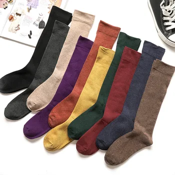 

Retro Socks For Women Cotton Solid Anti-friction Long Knee Socks Japanese Standard Cosy Happy Socks Female Casual