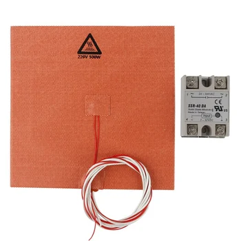 

200X200mm 200V 500W Silicone Heater 3D Printer Heater Heat Bed Pad with Solid State Relay for 3D Printer Parts