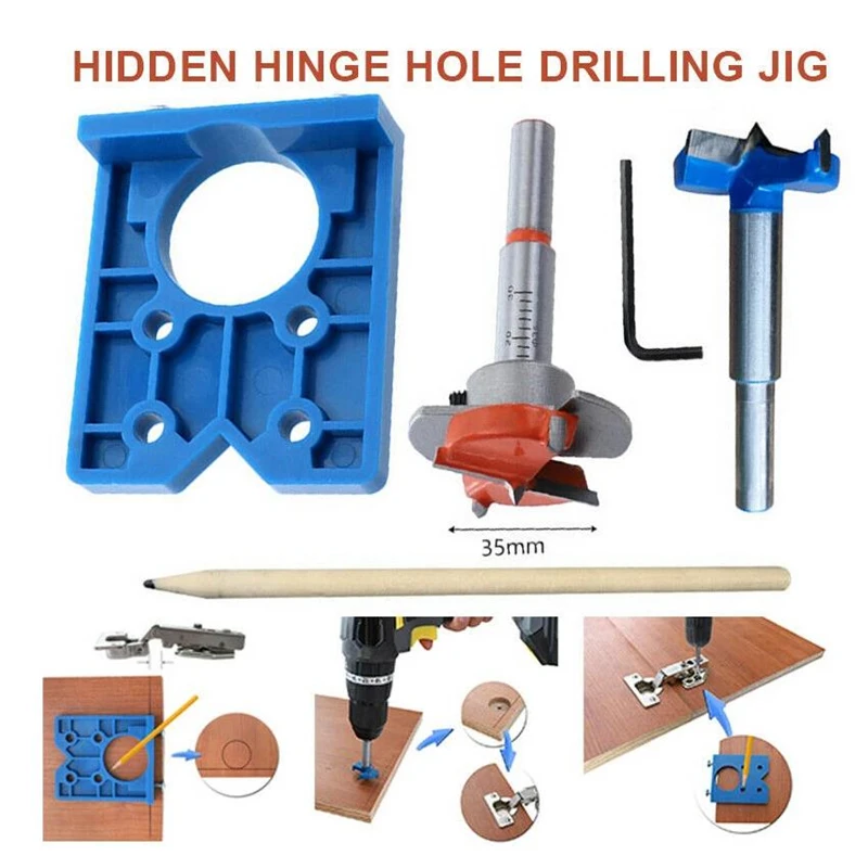 Saker Concealed Hinge Jig Z86-Woodworking 35mm Hole Puncher Concealed Hinge Hole Drilling Guide Locator Jig