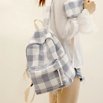 

Classic All-match Women Plaid Cloth Backpack Teenage Girls High Capacity Fresh Style Canvas Bags With A Mini Bag Mochila DF648