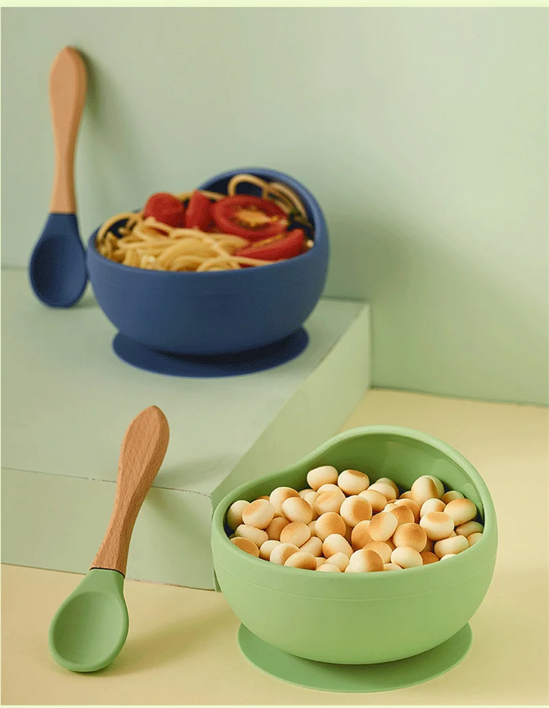 Silicone Baby Feeding Bowl Spoon Kids Tableware Baby Accessories Silicone Plate Spill-Proof Suction Children Self Feeding Dishes