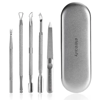 

Cuticle Pusher Remover Kit Professional Stainless Steel Nail Trimmer Cleaner Scrapper Manicure and Pedicure Tools in Tin Box